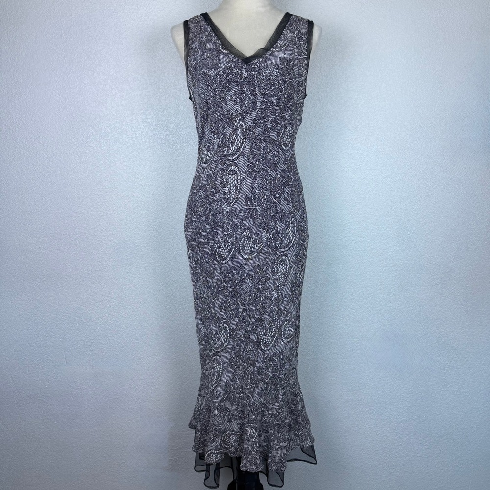 Y2K Temptation Womens Black White Paisley Lace Print Mesh Trim Mermaid Dress Med